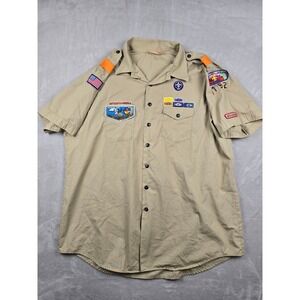 Boy Scouts of America Uniform Shirt Mens 3XL Tan Short Sleeve Patches USA Made